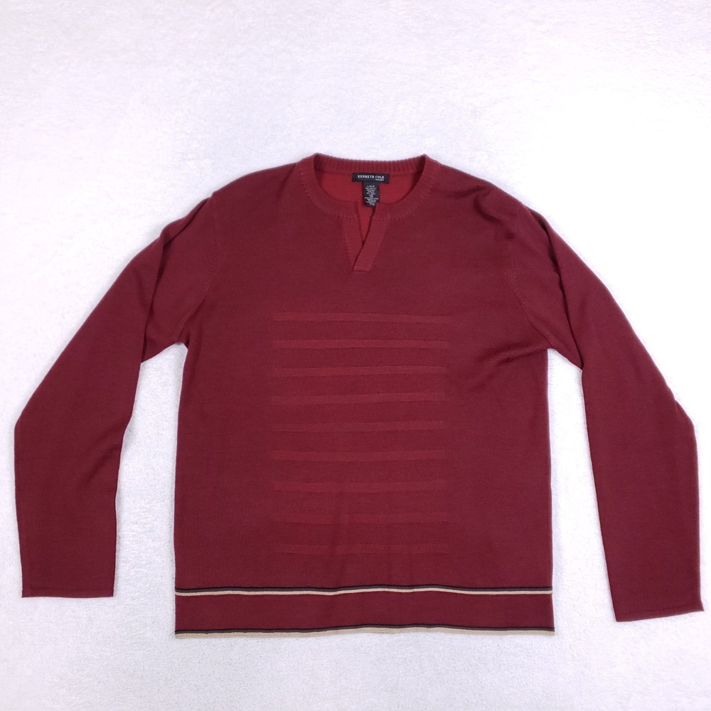 Kenneth Cole New York Sweater L Notch‎ Neck Maroon Red Dark Academia Classic